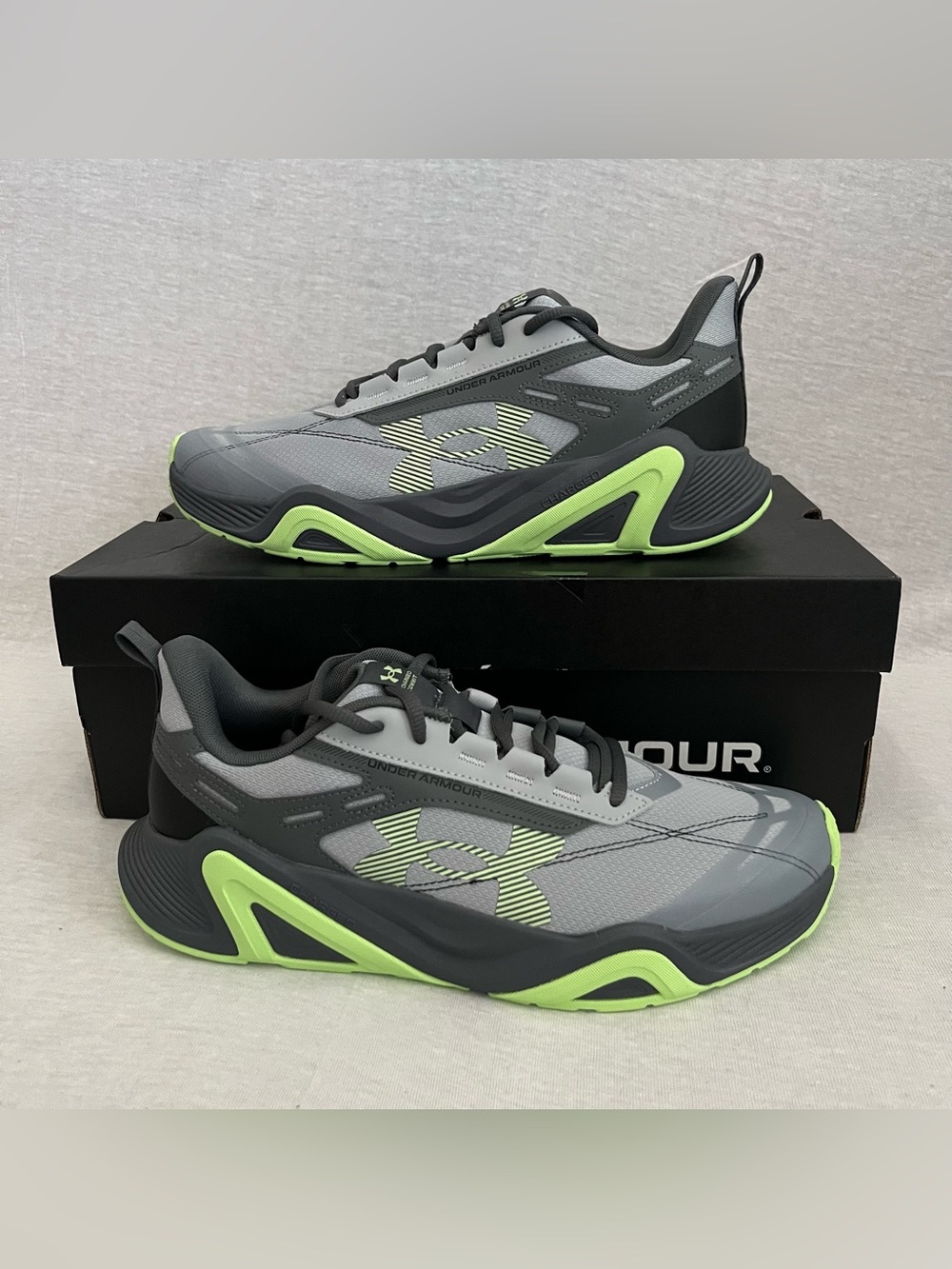 Under Armour Charged Commit TR 5 Gray & Neon Lime Athletic Shoes